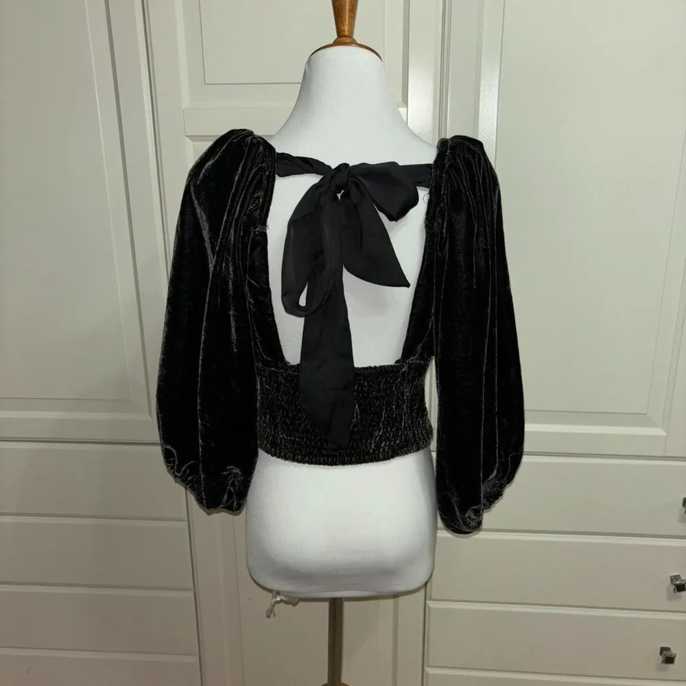 Free People Marie Velvet Open Back Cropped Top - Image 3