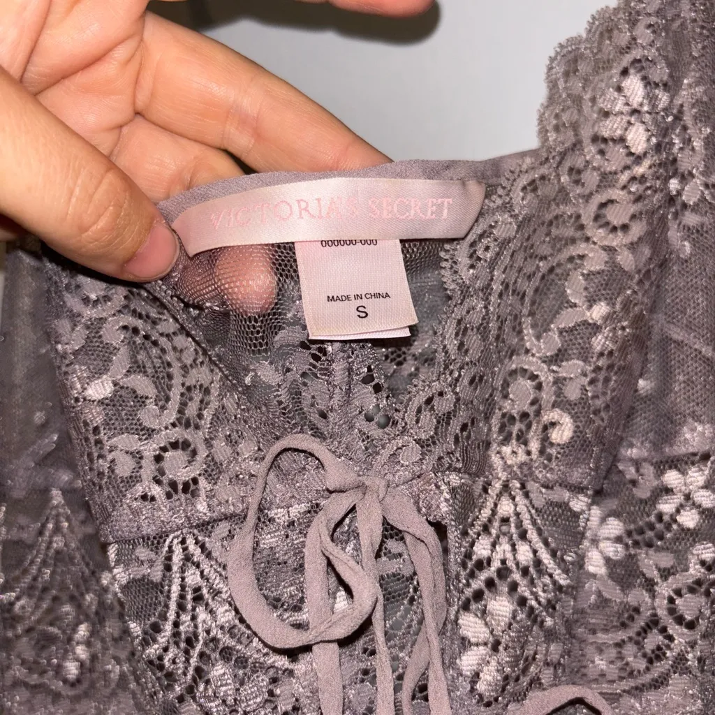 Victoria's Secret Y2K 2000 100% Silk Soft Purple Lace Tie Front Chemise Slip - Image 7