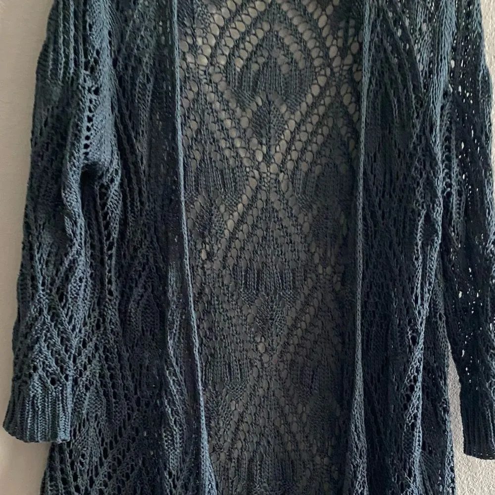 Neiman Marcus Women Crochet Blue Open Cardigan 3/4 Sleeve Size XL Boho Casual - Image 8