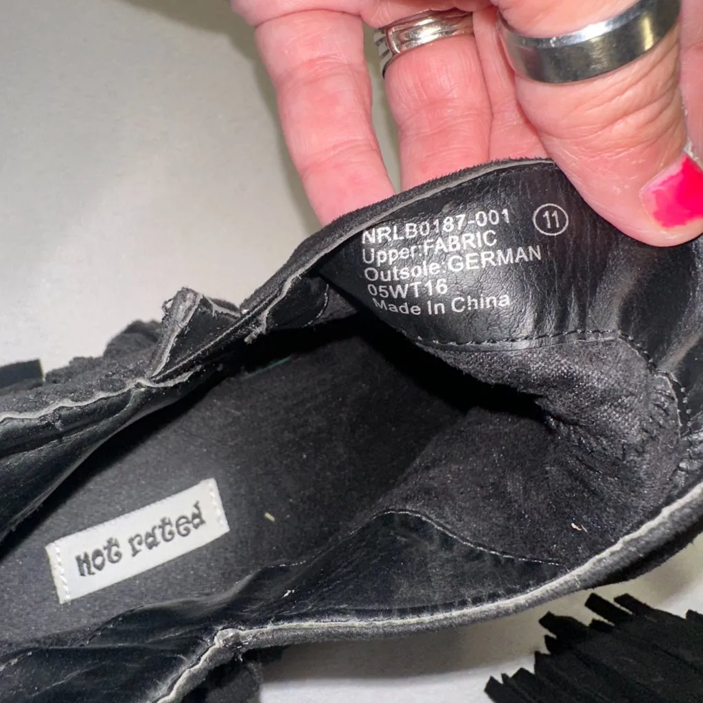 Not Rated - Black Faux Suede Fringe Booties Womens Size 11 Western Concert Sexy - Image 11