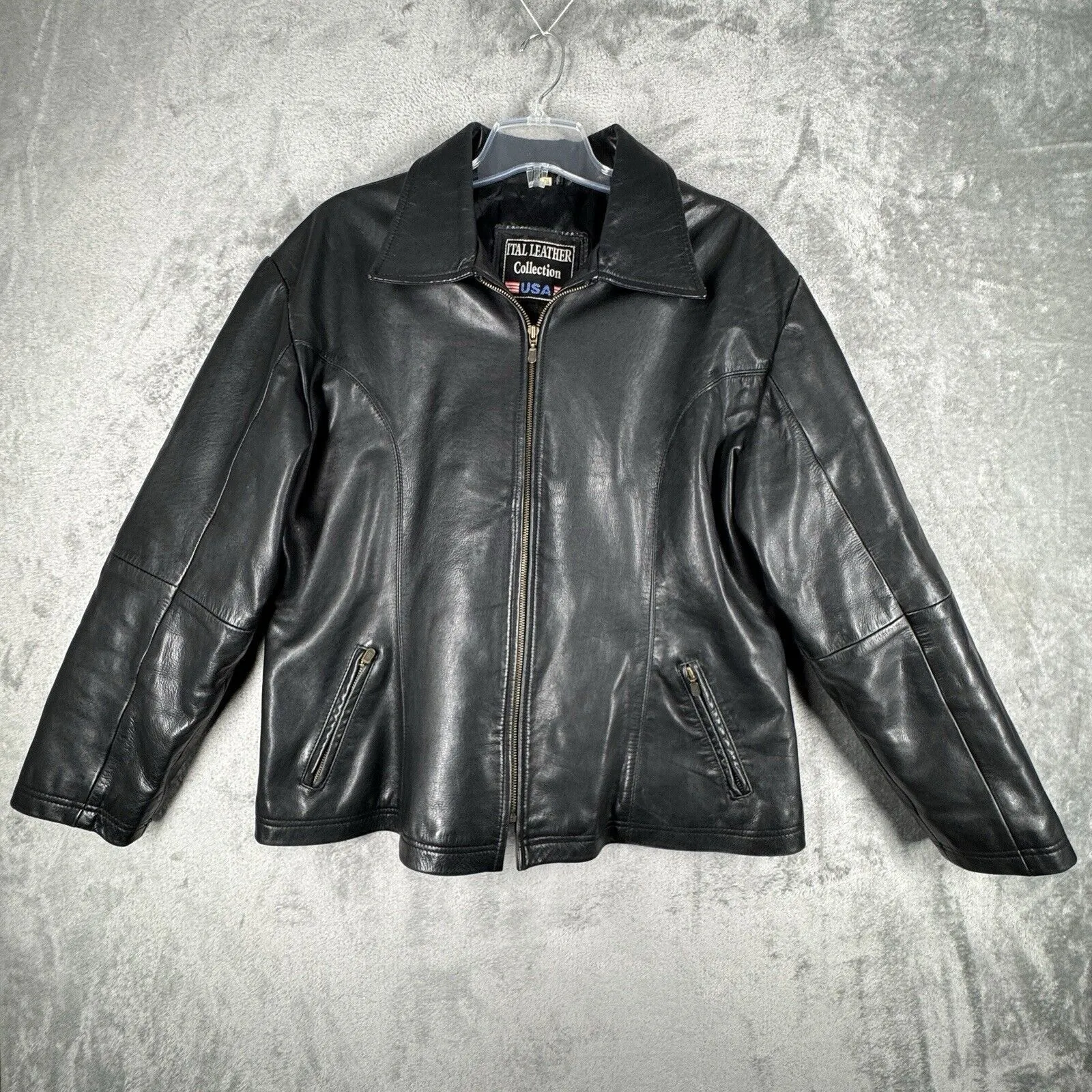 Ital Leather Collection‎ USA Jacket Womens 2XL Black Leather Bomber Edgy Rocker Size 2X - Image 2