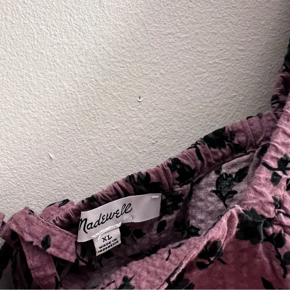 Madewell Marylin blouse Seersucker Square Neck Top Floral print long sleeve XL - Image 4