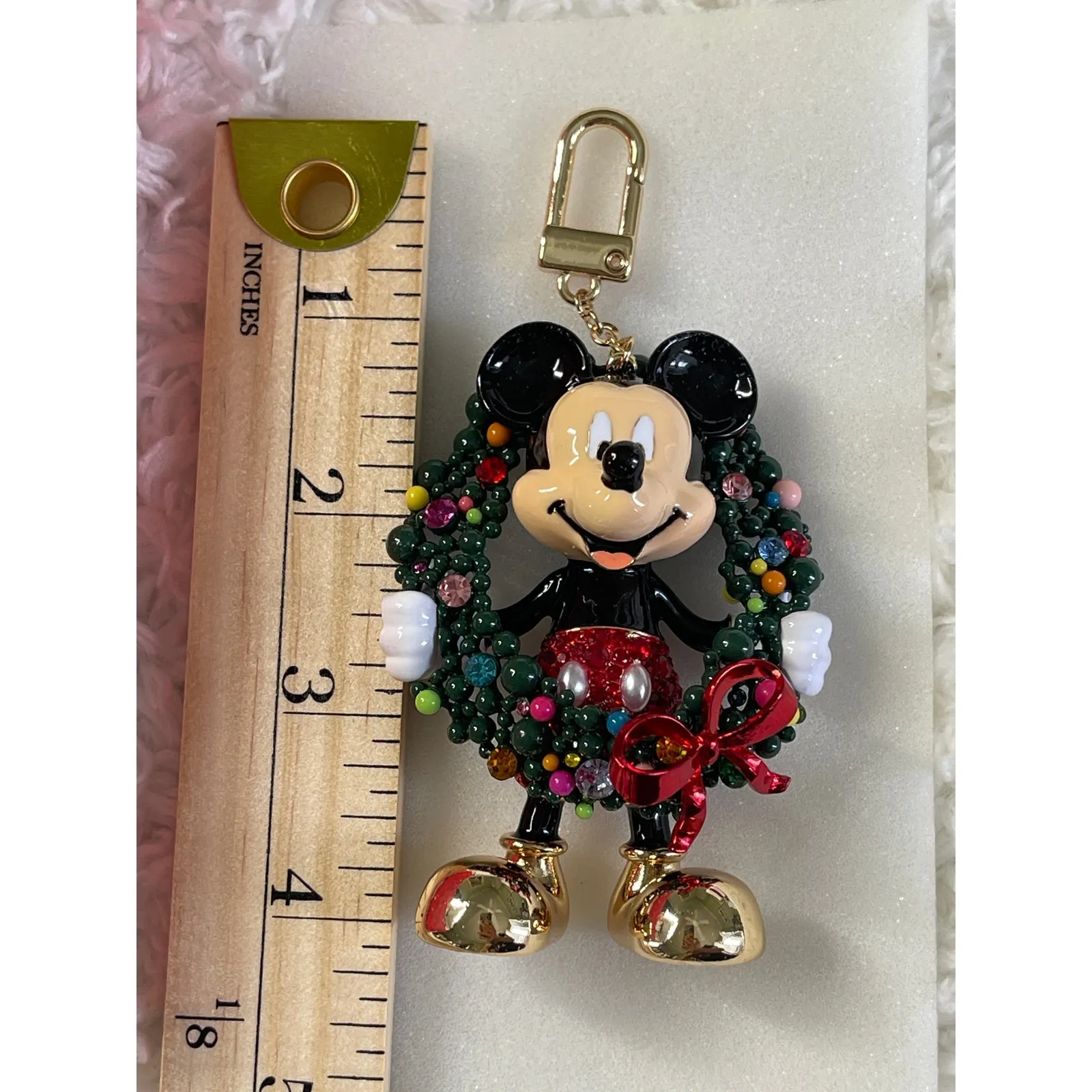 Disney BaubleBar Mickey Mouse Christmas Wreath Bag Charm Keychain Holiday NEW - Image 7