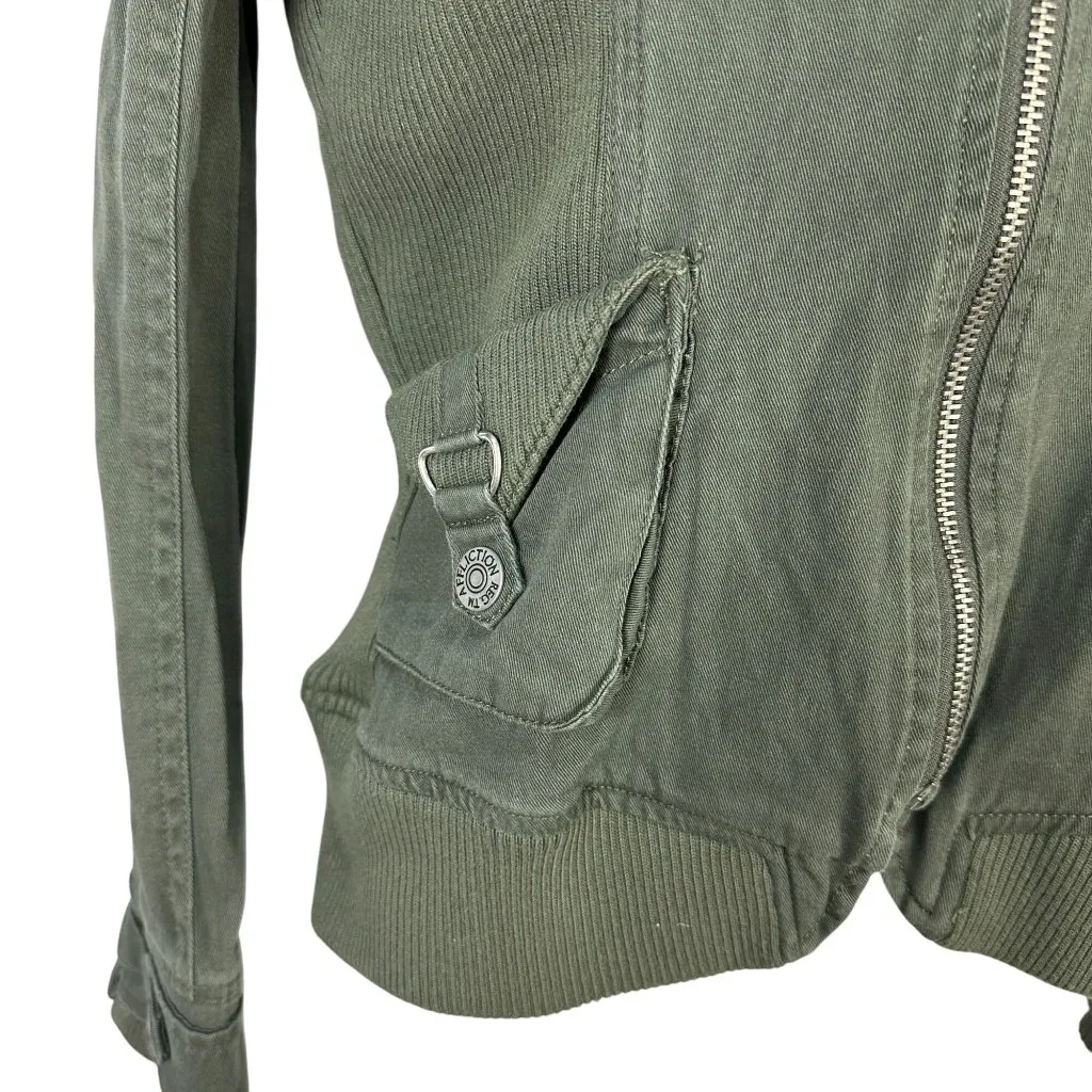 Affliction Black Premium Womens XS Green Military Style Hooded Jacket - Image 2