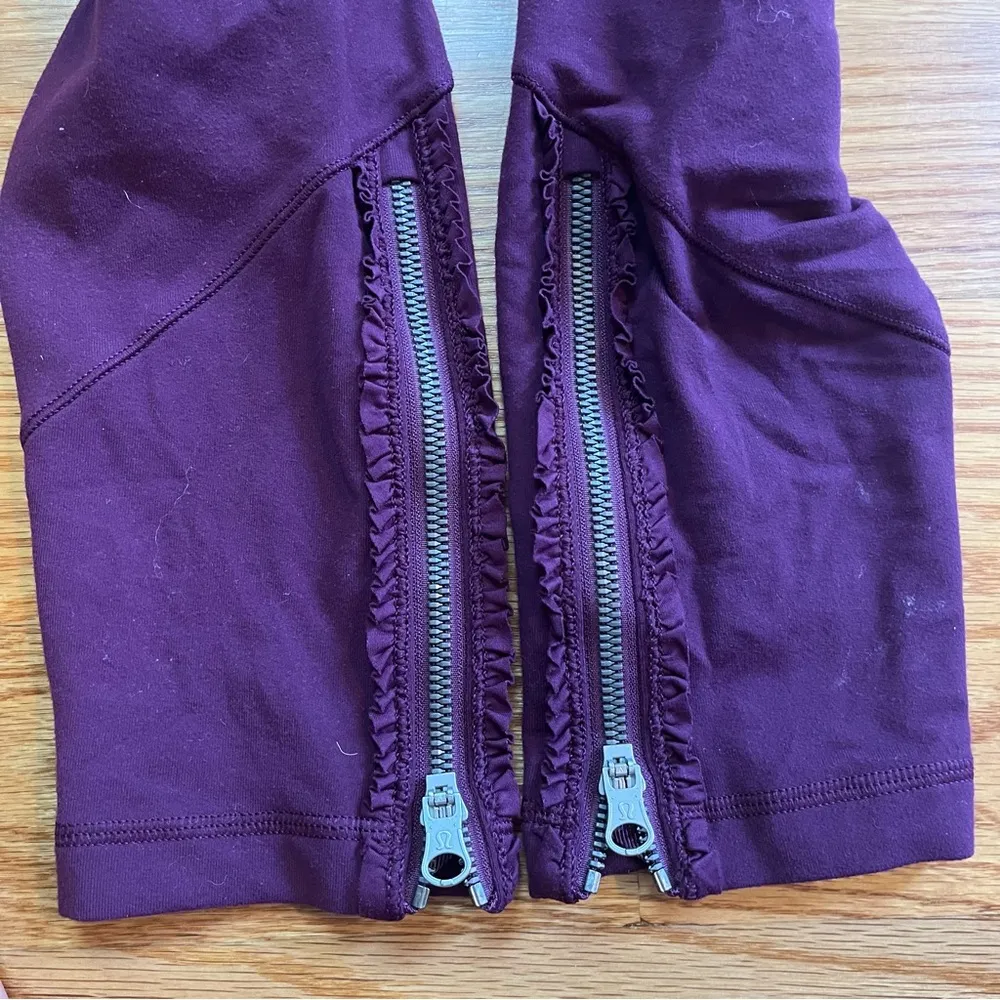 Lululemon purple leggings with ruffle ankle zip detail - Image 3