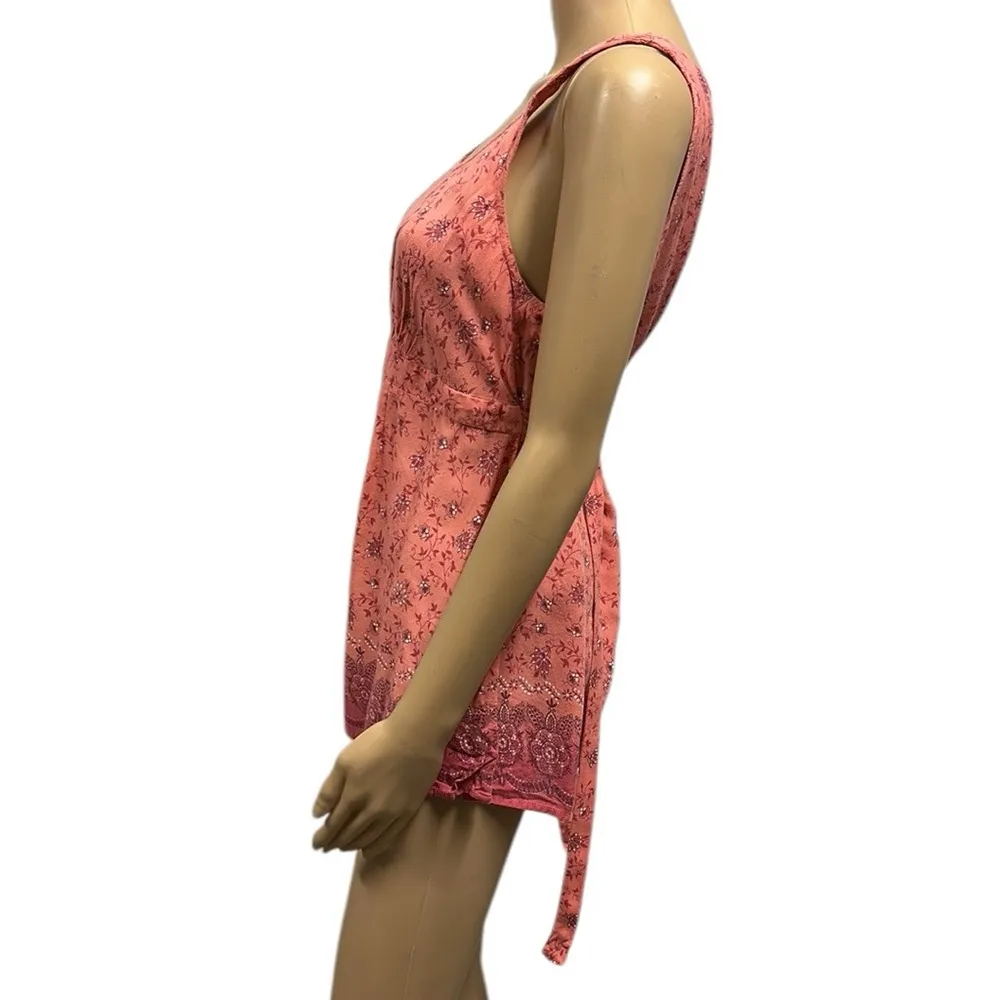 Motherhood Maternity Coral Sleeveless Empire Tie Back Waist Floral Blouse Medium Orange - Image 2