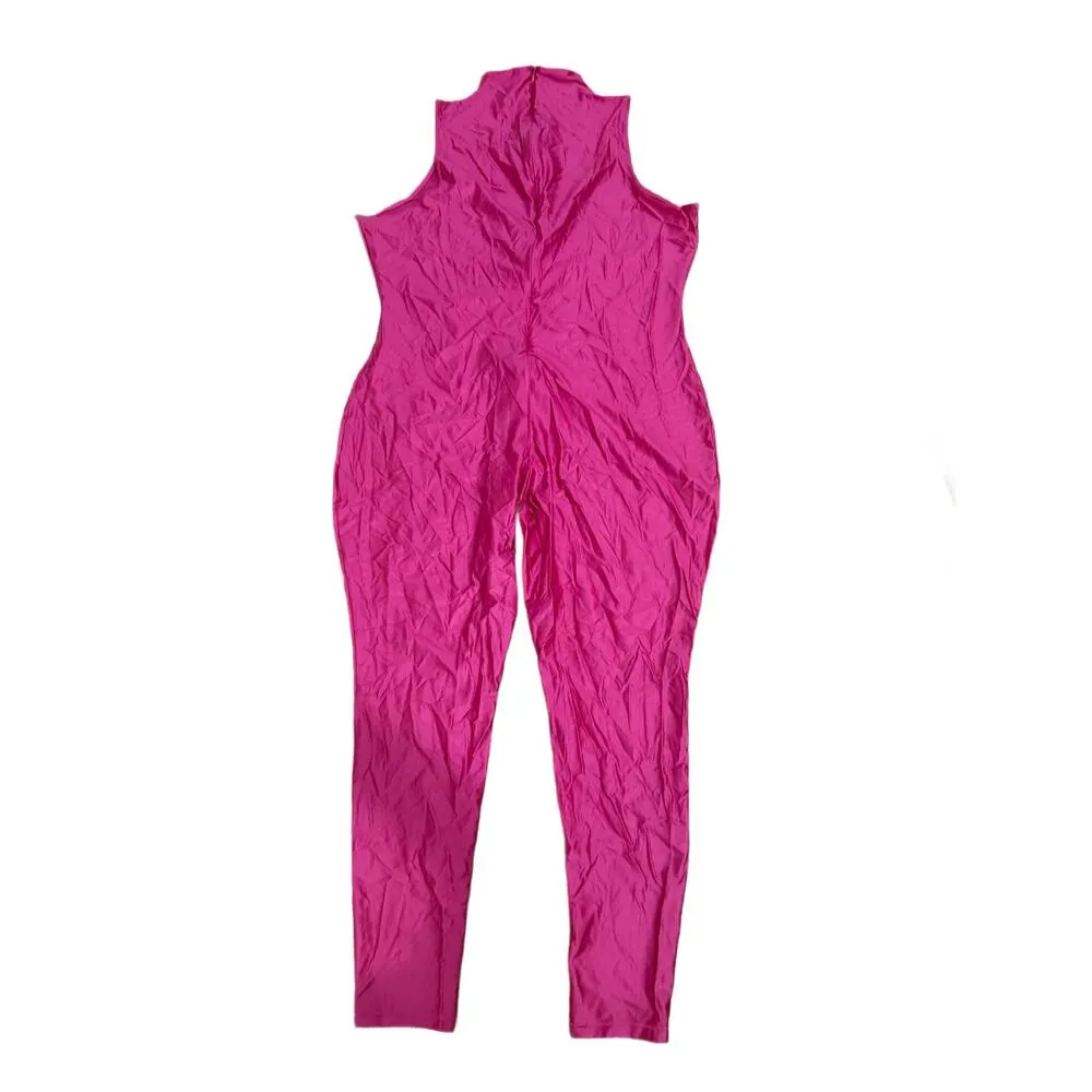 SKIMS Size 4X Shine Catsuit Jersey Mock Neck Sleeveless Catsuit Hot Pink NWOT - Image 4