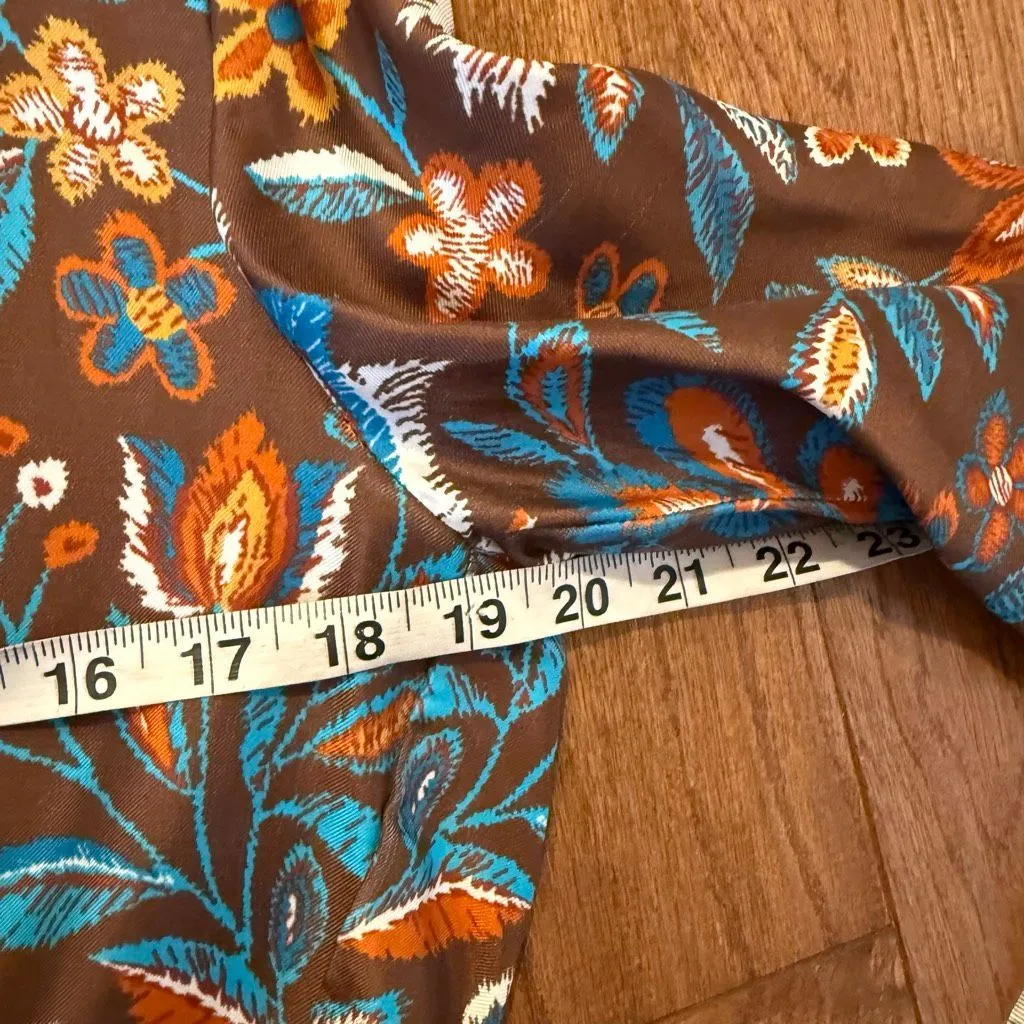 J.McLaughlin Mercer silk blend cinch waist brown floral midi dress M - Image 11