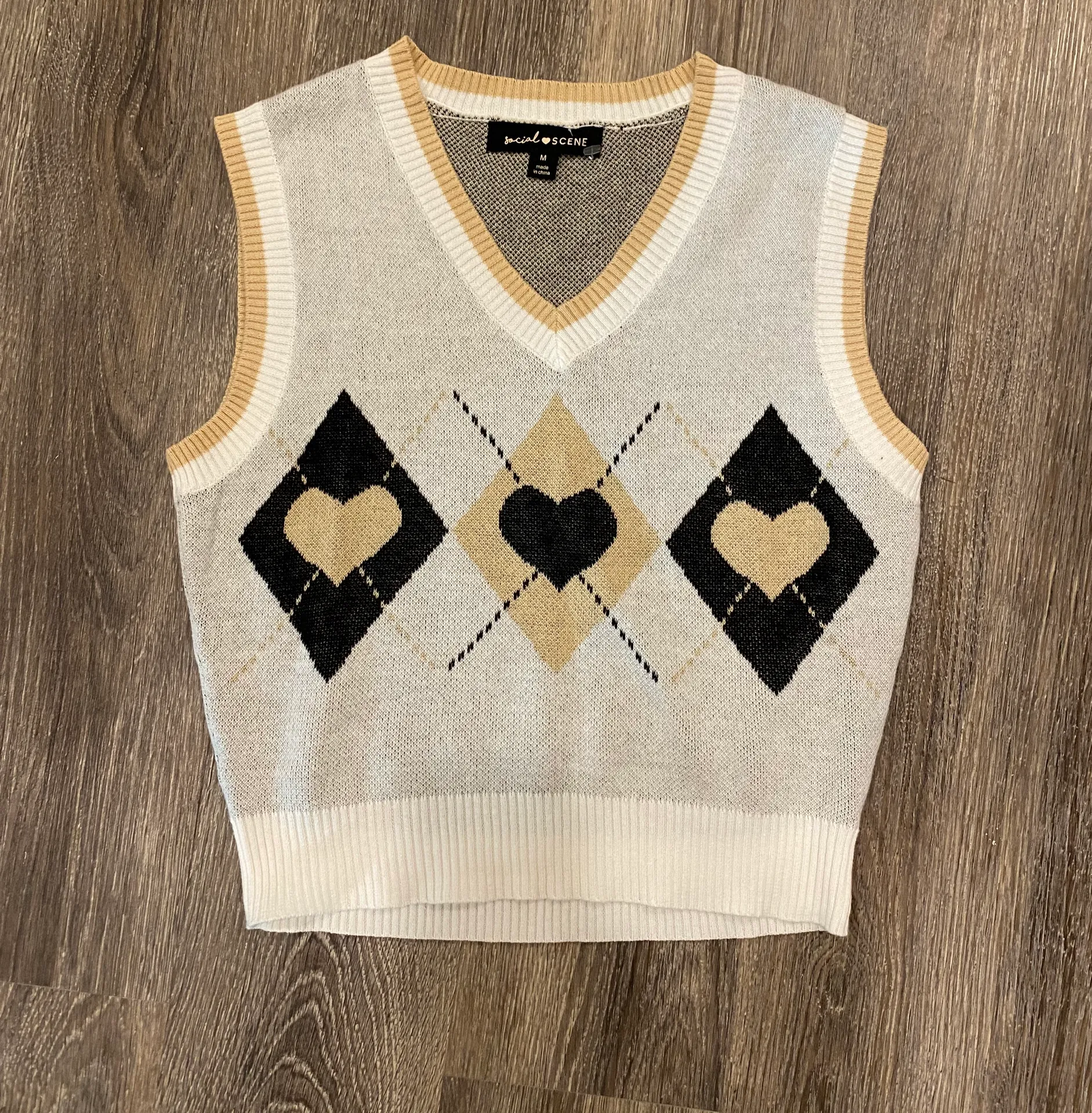 Y2k 90s cropped argyle hearts sweater vest medium NEW NWOT Gray - Image 5