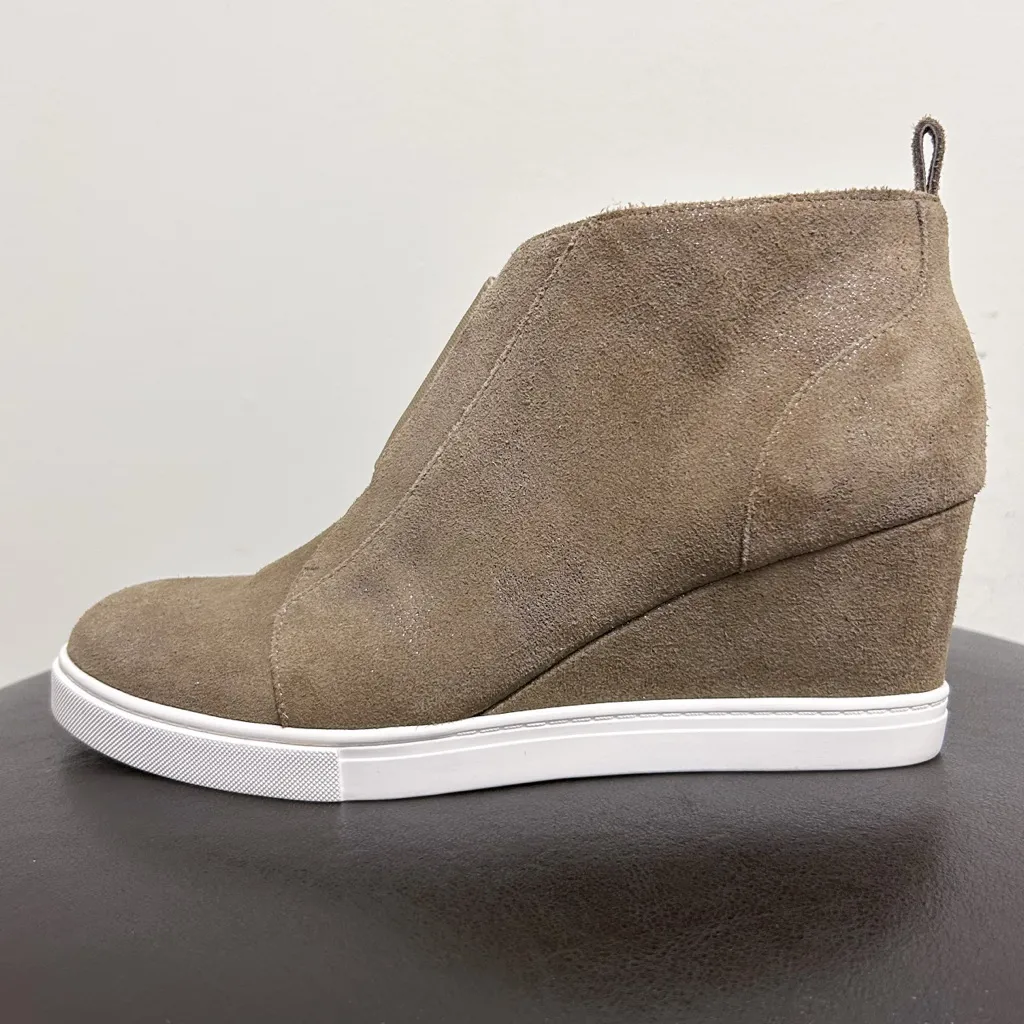 Linea Paolo Taupe Metallic Glitter Wedge Bootie Suede Leather Shoes 9M 9 M Brown - Image 2