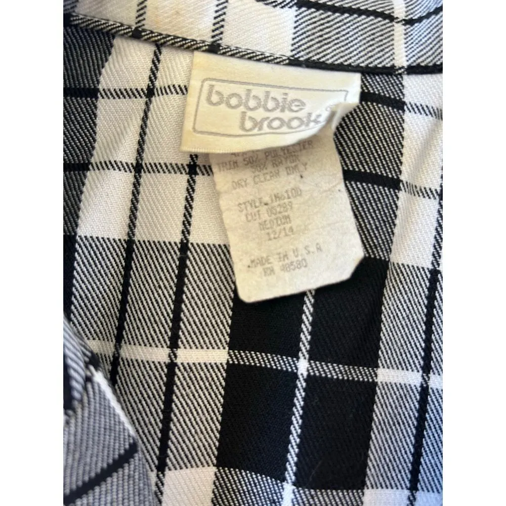 Vintage 90s Bobbie Brooks Light Black Cream Tartan Plaid Oversized Blazer 12/14 - Image 11