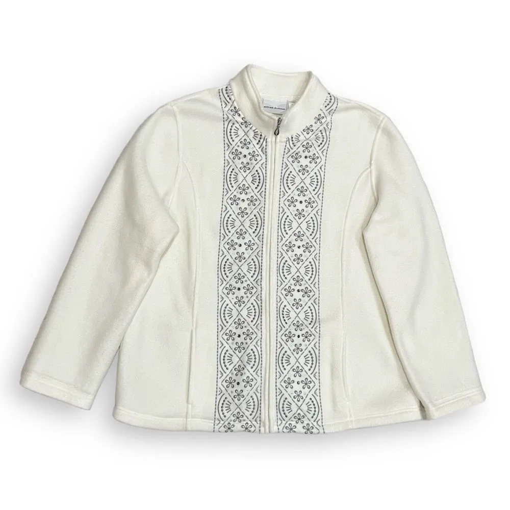 Alfred Dunner Cream Fair Isle Fleece Full Zip Jacket Large - Image 10
