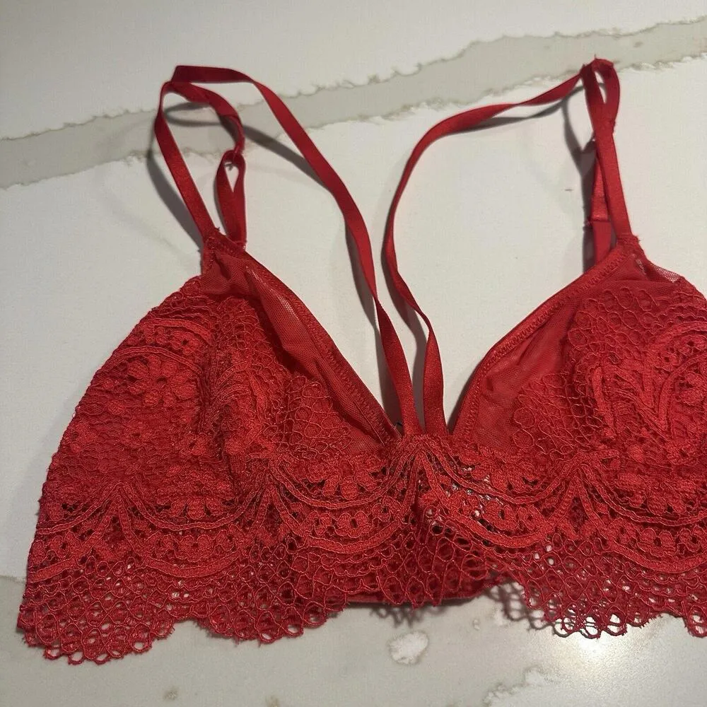 Victoria’s Secret Red Lace & Mesh Strappy Bralette Women’s Sz S Small - Image 3