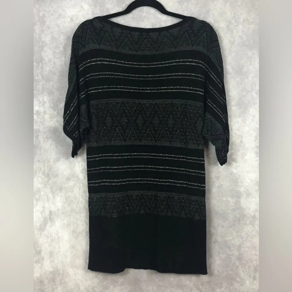 White House Black Market Sweater Dress Black Geometric Metallic Knit - Image 6