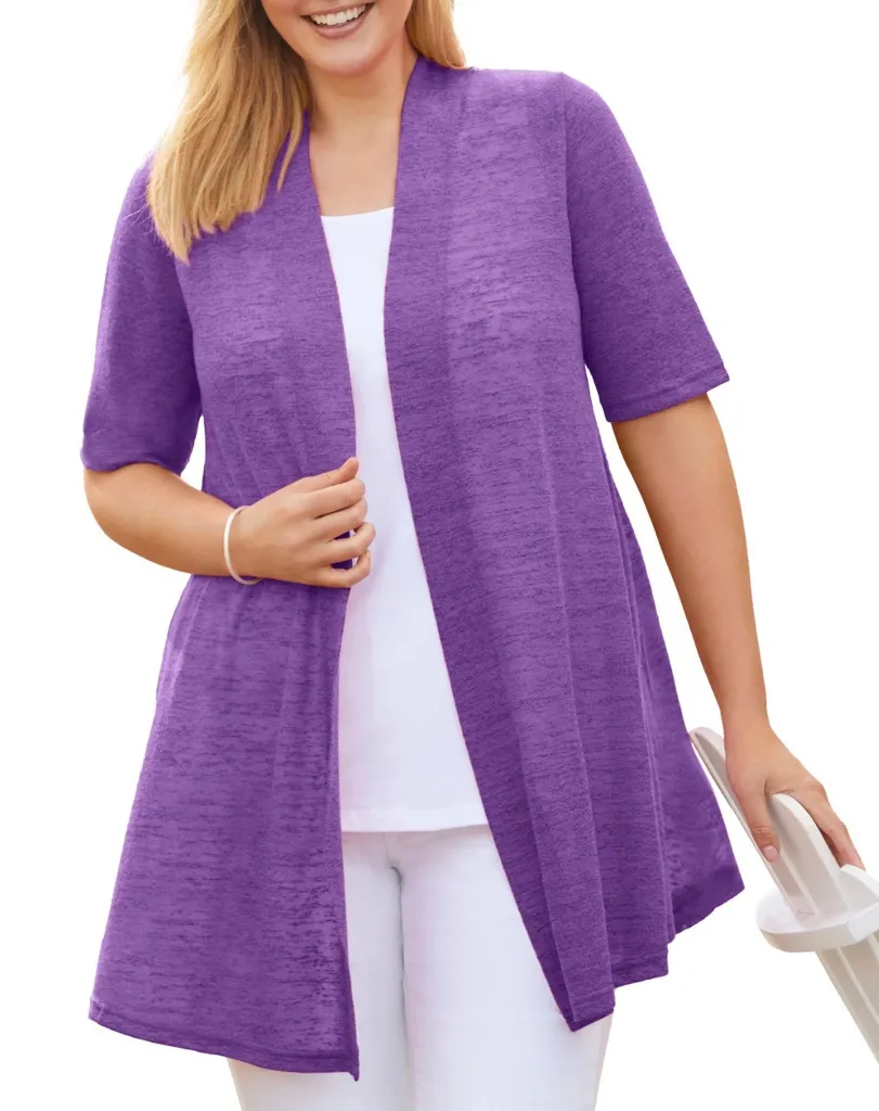 Woman Within Plus Size Lightweight Open Front Cardigan Sz 3x Linen Blend Purple - Image 1