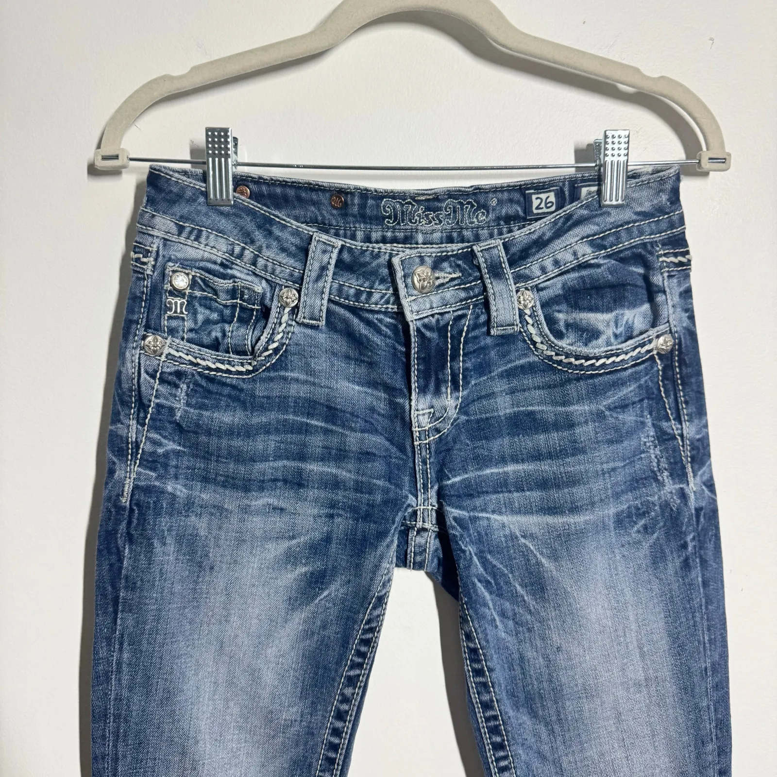 Miss Me Bootcut Bling Y2K Jeans Women 26 Blue Sparkle Western Country Boho - Image 3