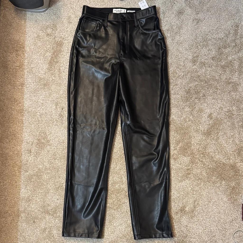 Abercrombie & Fitch Curve Love Black Straight Leg Leather Pants - Image 3