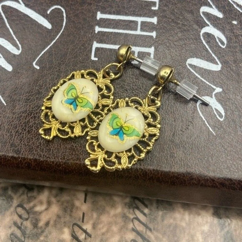 Vintage 1970s Monarch Butterfly Earrings Gold Tone Stud Earrings Bohemian - Image 2
