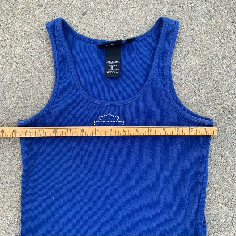 Y2K Harley Davidson Rhinestone Logo Blue Stretch Rib Knit Ladies Tank Top LARGE - Image 3