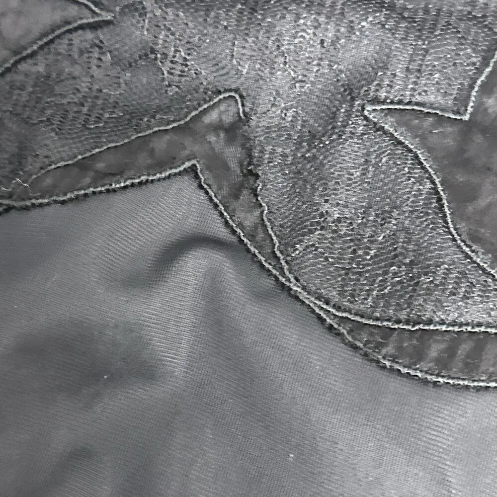 Vintage Sharon Lingerie Very Short Half Slip Nylon Medium RN 21310 Lace Applique Black - Image 8