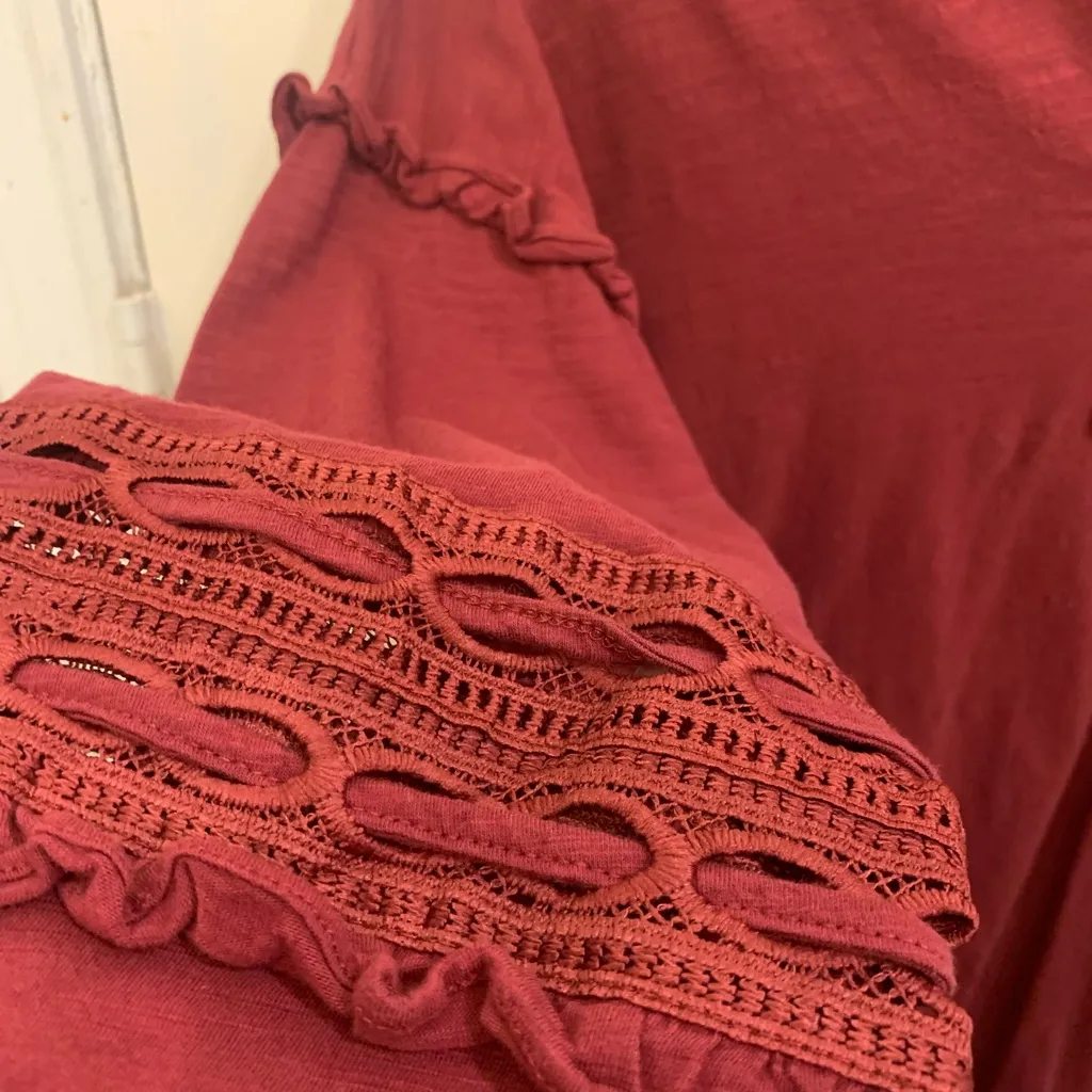 Cotton Bleu Maroon Long Sleeve Ruffle Large Blouse. 2583 Red - Image 6