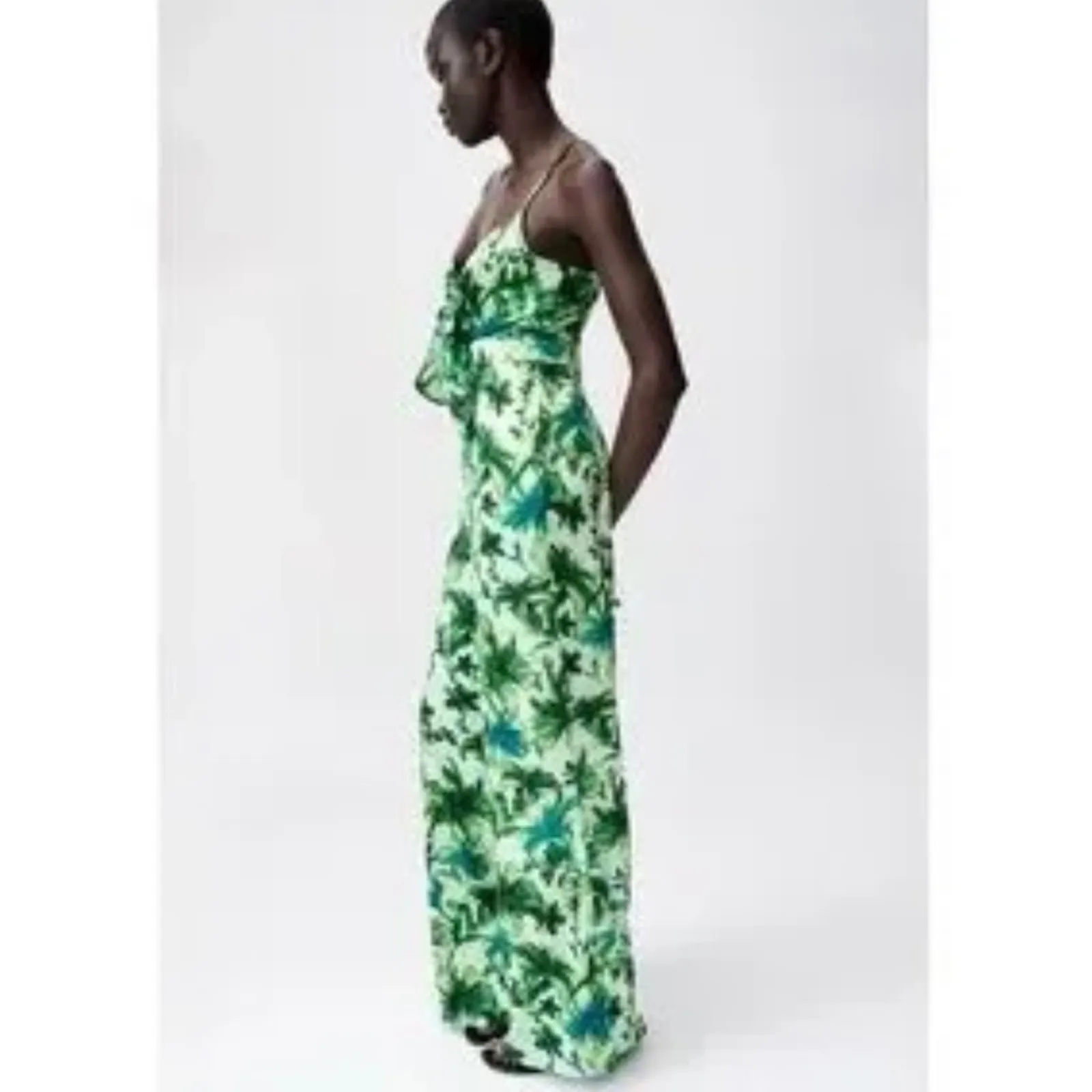 ZARA Jumpsuit XS Wide leg pants BohoTropical Vacation Resortwear Cruise Flowy - Image 2