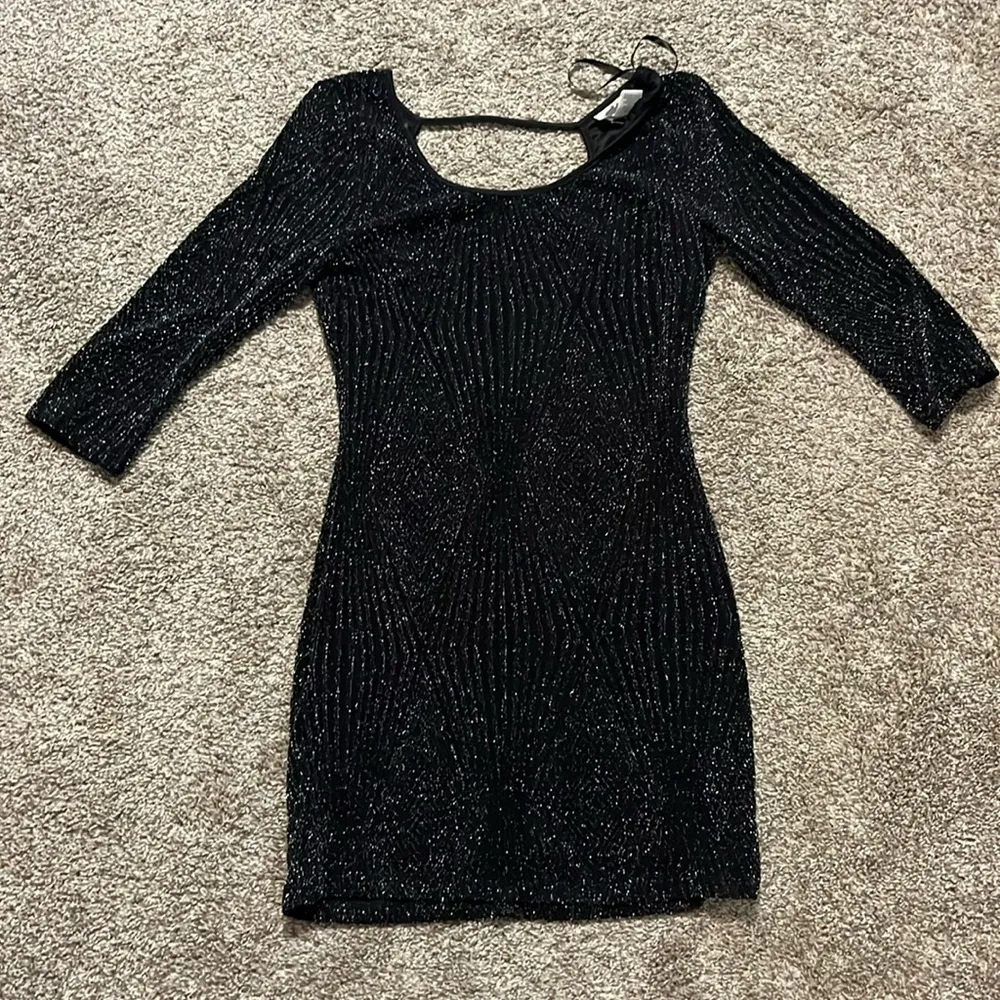 Deb Bodycon Black Sparkle Dress with‎ Open Back Medium - Image 2