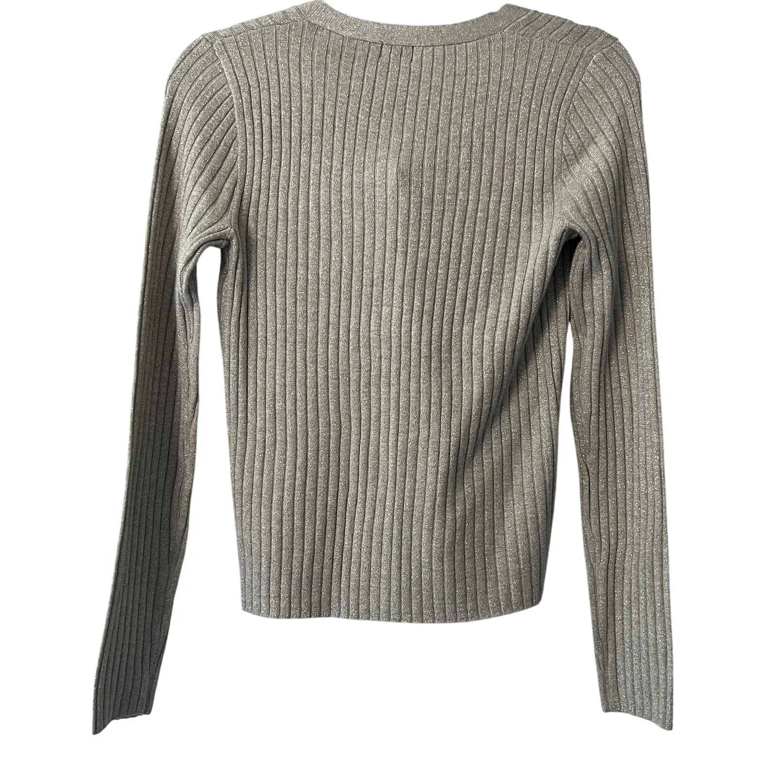 A New Day Women's Tan Fine Gauge Ribbed Metallic Cardigan - Size Small - NWT - Image 5