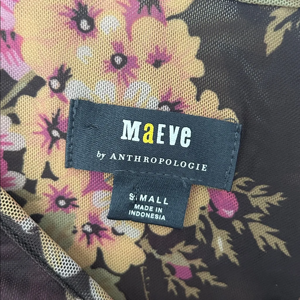 Maeve Long-Sleeve Sheer Ruched Black & Pink Floral Top in Small EUC - Image 3