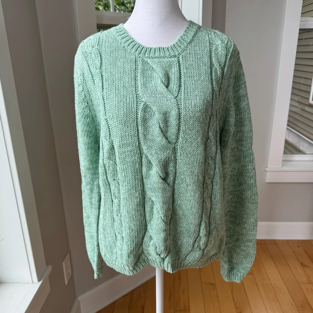 Vintage 90s Northcrest Mint Green Cableknit Ramie Cotton Sweater Size Small - Image 8