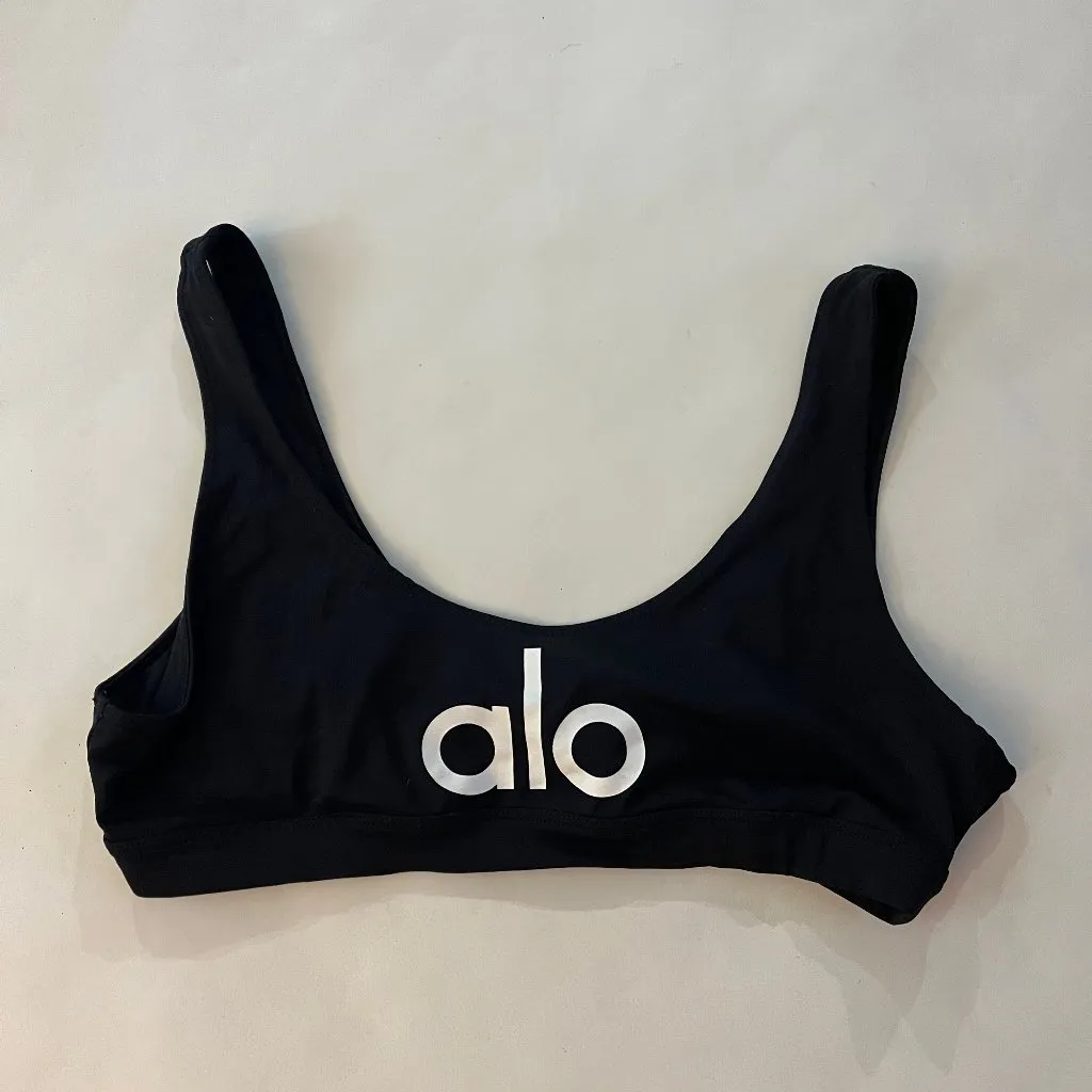 ALO YOGA Ambient Logo Sports Bra Black White Medium - Image 2
