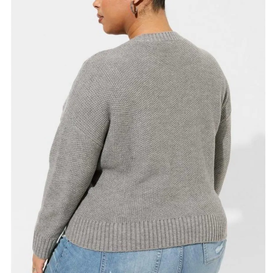 Torrid Gray Cable Cardigan‎ V Neck Drop Shoulder Button Sweater Size 3X - Image 4