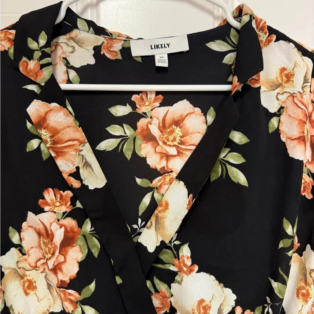 LIKELY Revolve Sophia Floral Mimi Top in Black Multi Surplice neckline Size XS - Image 4