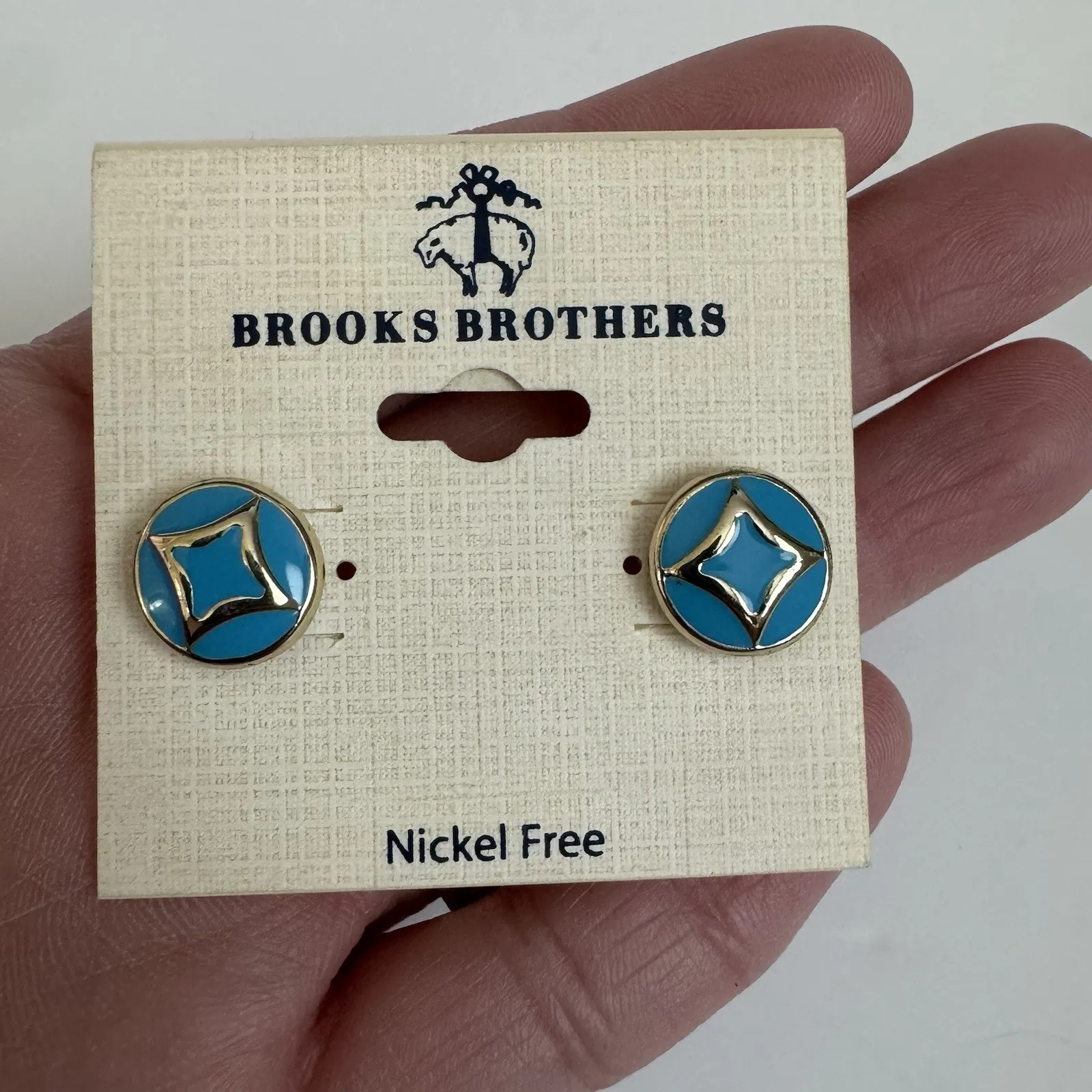 NEW Brooks Brothers Turquoise Gold Enamel Stud Earrings Nickel Free Button Style - Image 2