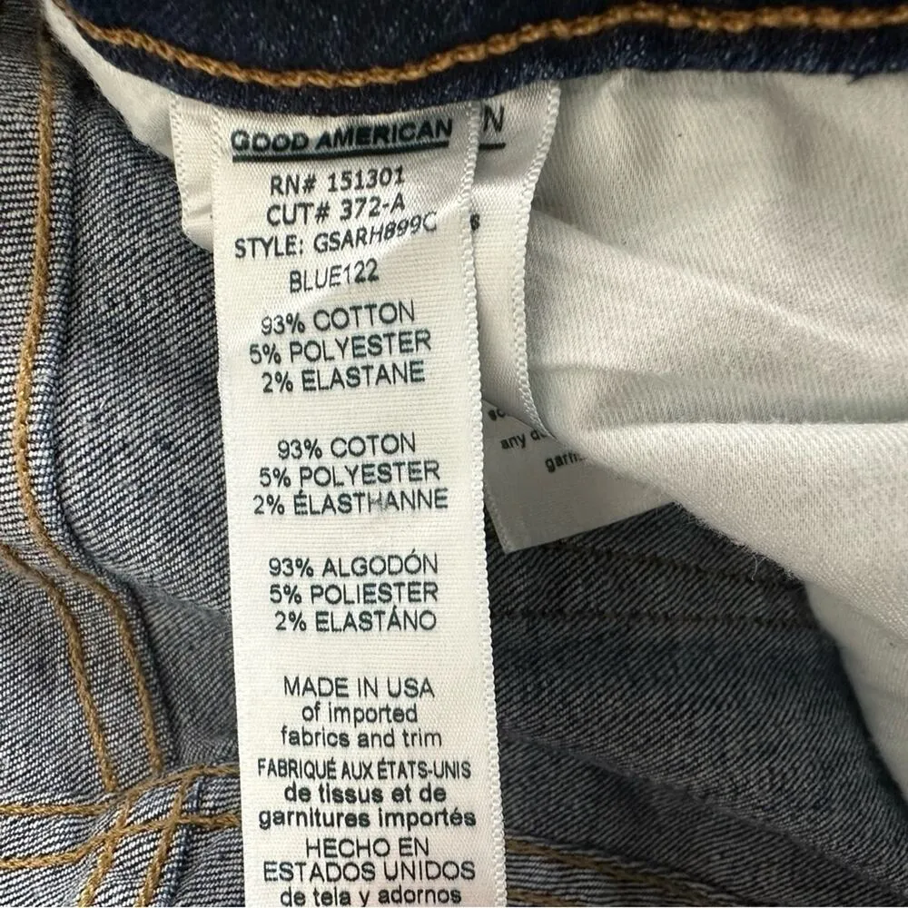 Good American Good Straight Jeans Side Stripe Raw Hem Dark Blue Size 20 - Image 12