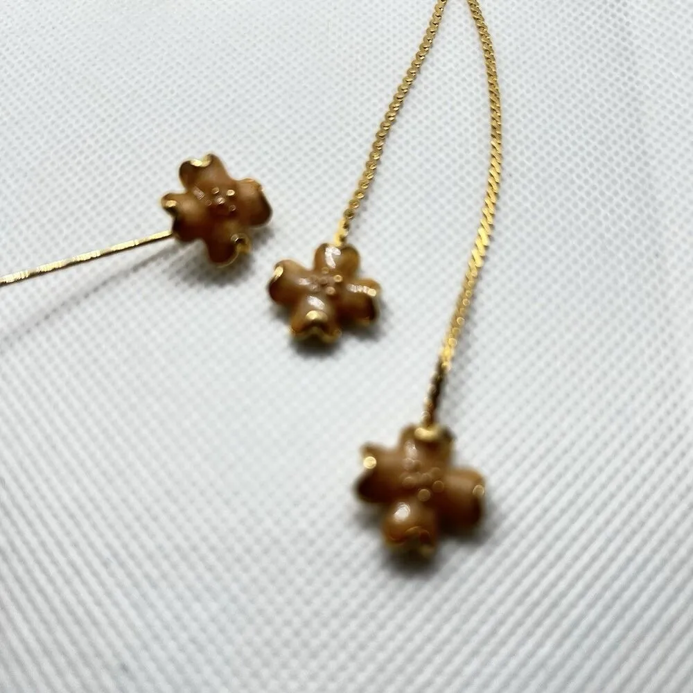 VTG Hattie Carnegie Peach Enamel Dogwood Lariat Bolo Necklace/Earrings/Pin Set Gold - Image 6