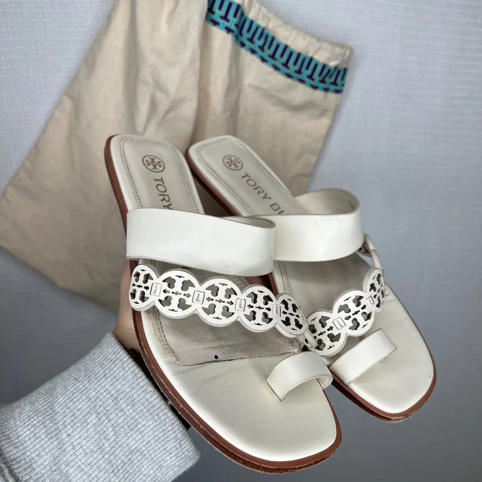 Tory Burch Miller Cloud Leather Slides White Women's Size 7 Sandals - Image 2