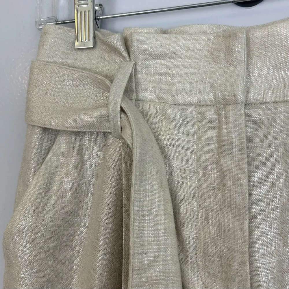 NWT Veronica Beard Zelly High-Waisted Linen-Blend Silver/Cream Paper Bag Pants 2 - Image 7