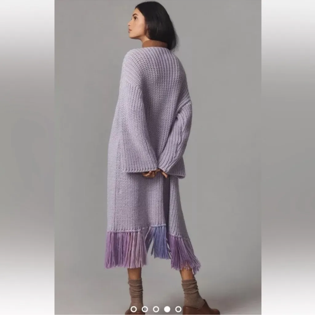 NWOT Anthropologie Chunky Knit Long Fringe Cardigan Size OS - Image 2