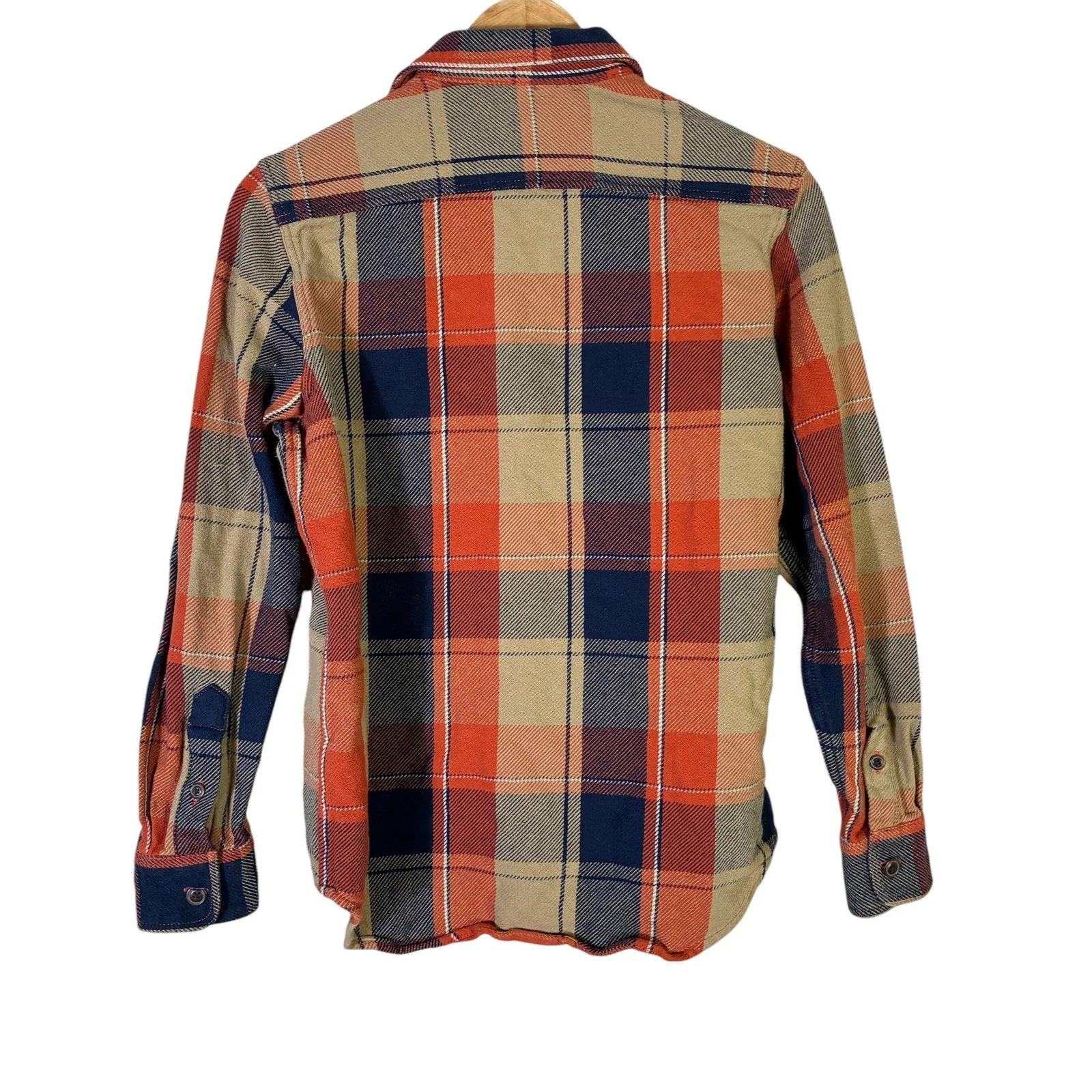 Old Navy Plaid Button Down Shirt Sz XS Orange Blue Cotton Fall Rustic Cabincore - Image 5