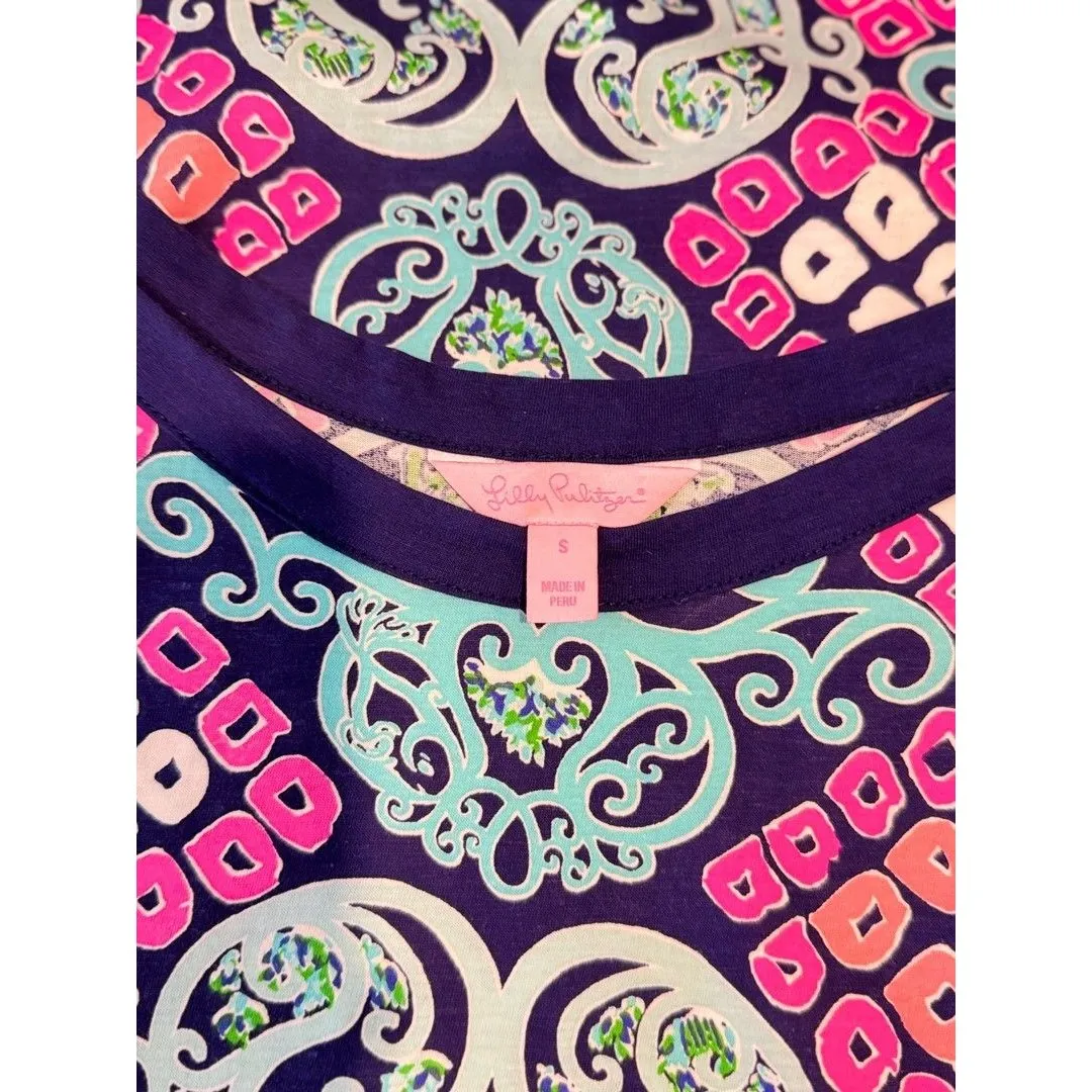 Lilly Pulitzer Dress Blue Robyn Behind The Gate Pima Cotton Mini Boho Small - Image 4