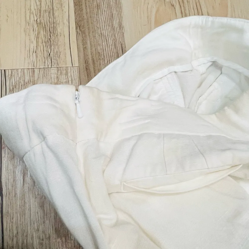 armani exchange white linen wide leg pants gold circles side zip sz 2 - Image 6