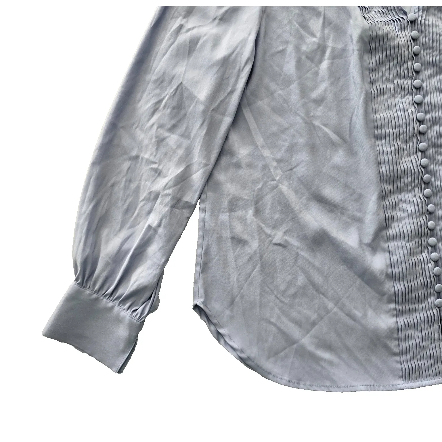 Blue Pleated Whimsy Tunic Feminine Silky Cottage Preppy Tahari Blouse Top Medium - Image 6