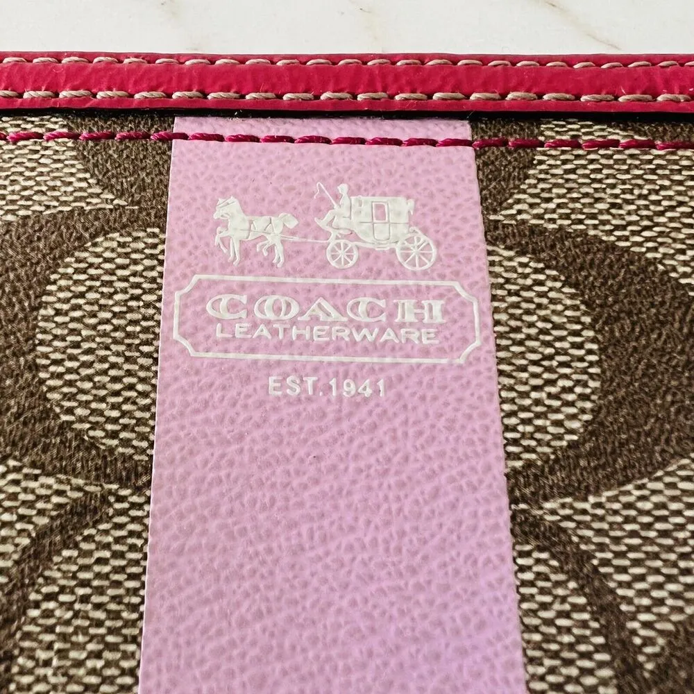 COACH Heritage Khaki Pink Stripe Accordion Zip Wallet In Signature Canvas - Image 2