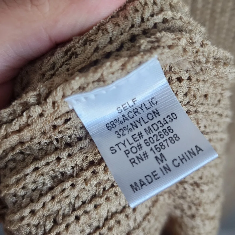 Mable Cable Open Knit Beige Tan High Neck Padded Maxi Dress Boho Modest Neutral Brown Size M - Image 12