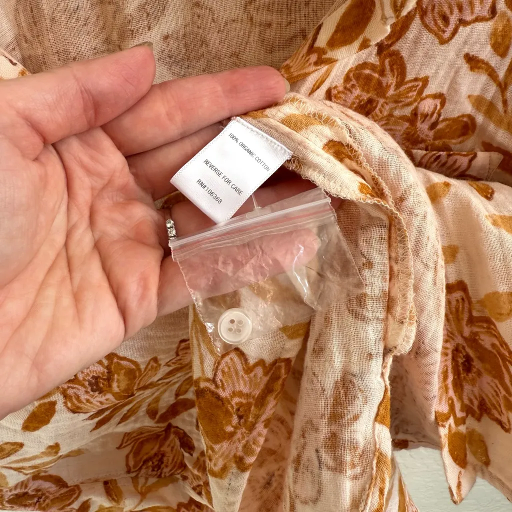 Garnet Hill Like New Vella Organic-Cotton Button-Down Blouse Orange Cream XS - Image 5