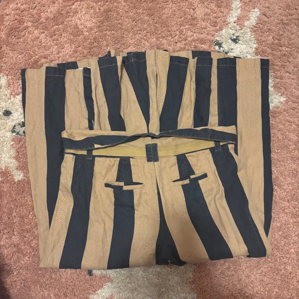 Free People Majorie High Waist Palazzo Pants Striped WideLeg Tie Boho Small READ - Image 4