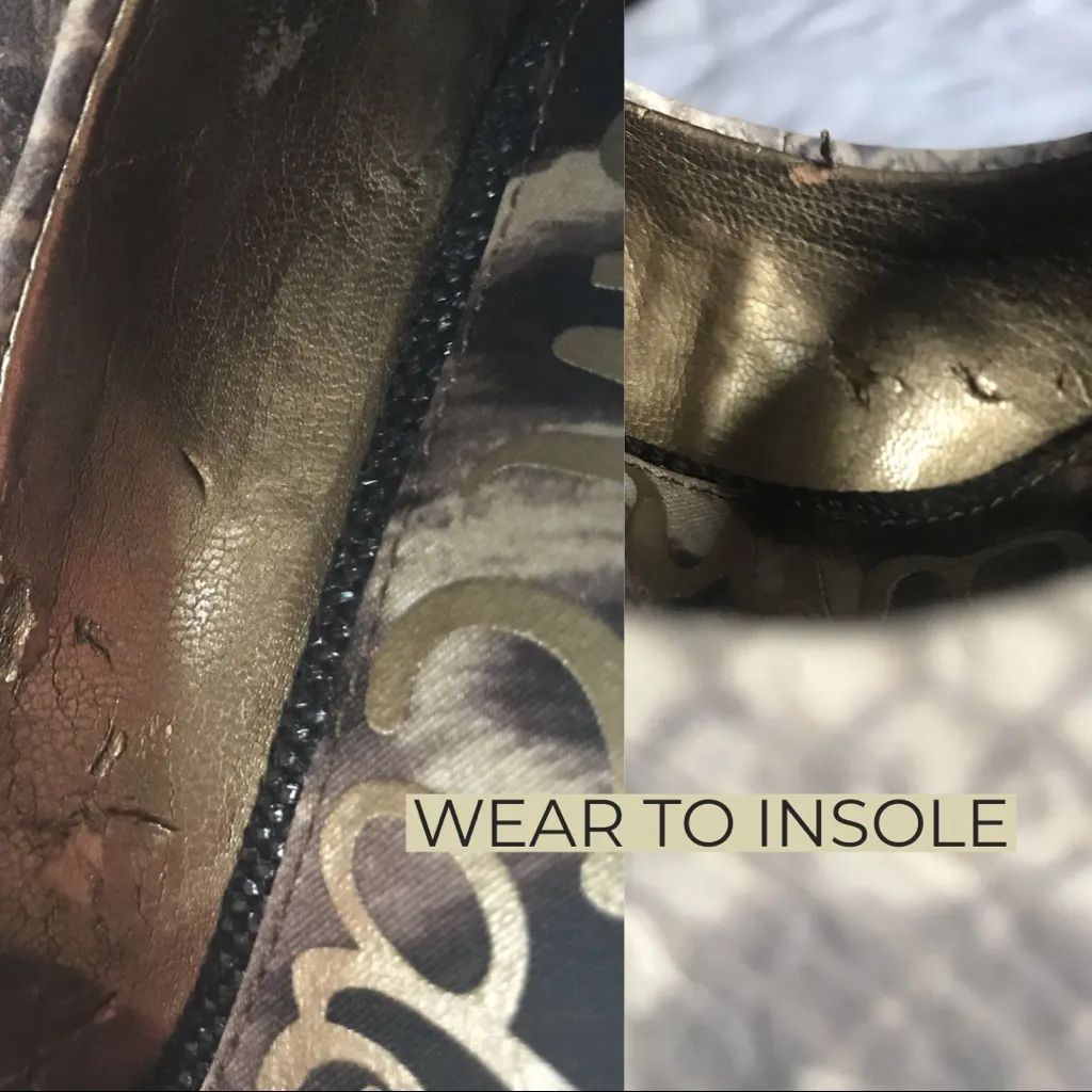 SAM EDELMAN "TACOMA" TAUPE & BROWN LEATHER SNAKESKIN PRINT PEEP-TOE HEELS - Image 12