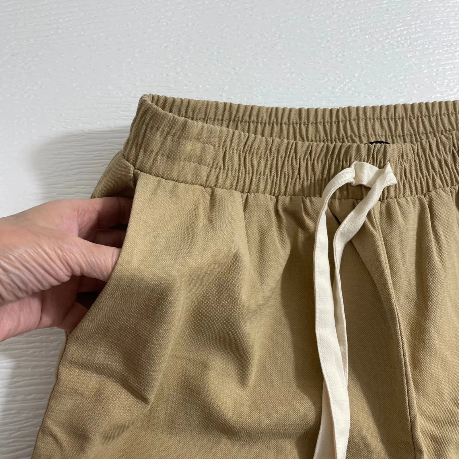 ZARA BASIC Beige White Stripe Jogger Pants Elastic Waist Drawstring Women Size M - Image 7