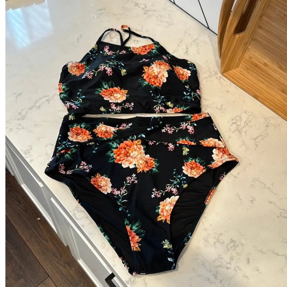 Cupshe Orange Blossom High-waisted Bikini summer vacation beach poolside size XL - Image 3